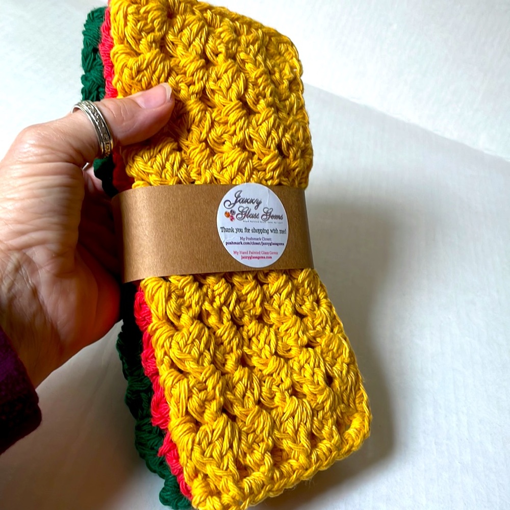 3 Hand Crafted Crochet Washcloths / crochet Dishcloths Spa Cloths - 100% Cotton - Picture 4 of 7